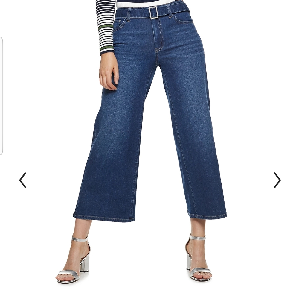 Nine West Sterling Belted Wide Leg Jeans